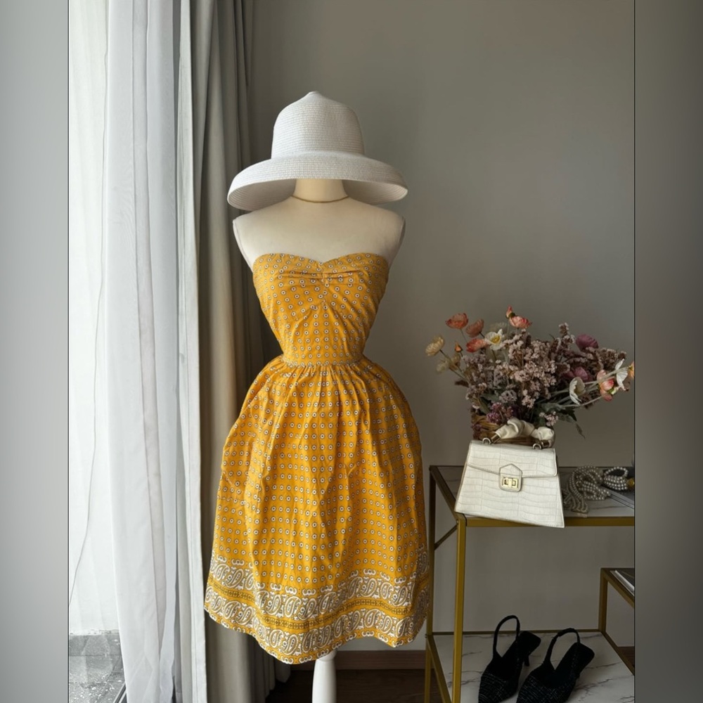Anthropologie girls From Savoy Yellow Bandana‎ Strapless Dress Womens size Zero
